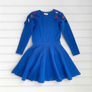 CATIMINI 🇫🇷 EUC Cobalt Blue Knit Skater Dress w/ Artful Appliqué